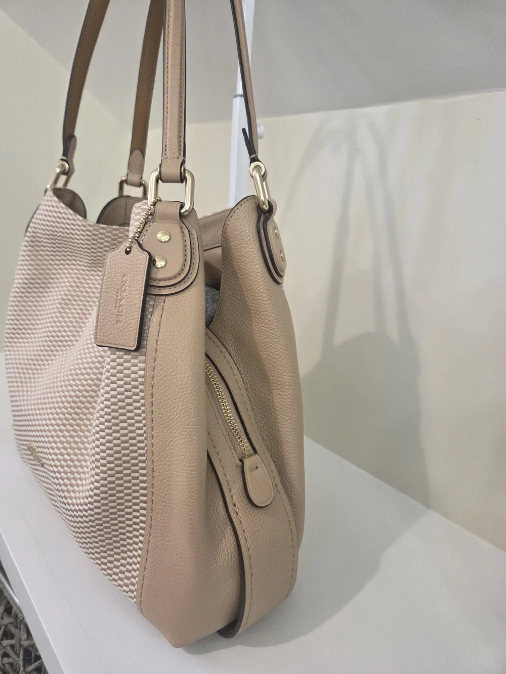Coach Edie 31 Woven And Leather Shoulder Bag